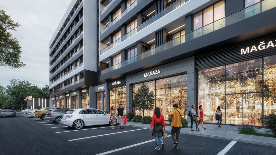 Ground-floor shops · Architectural rendering