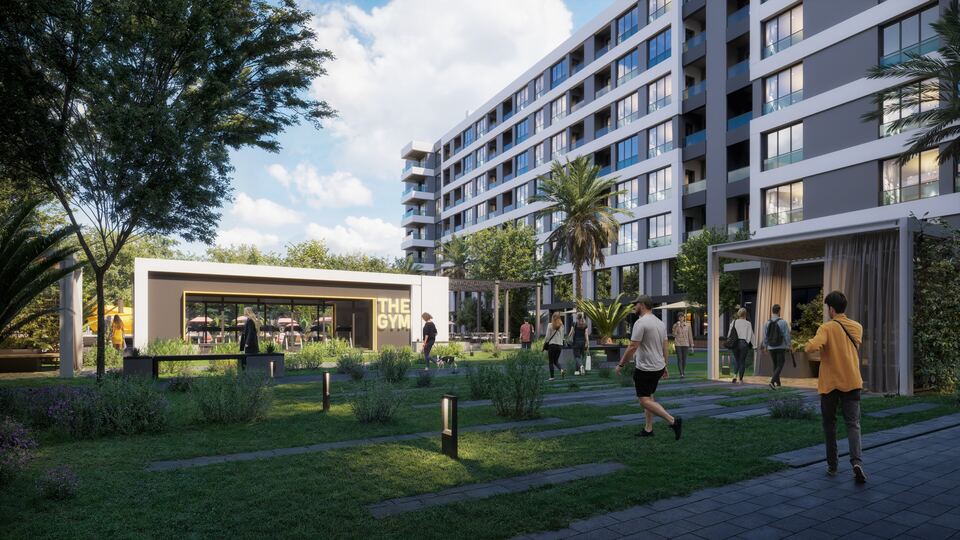 Garden path and gym · Architectural rendering