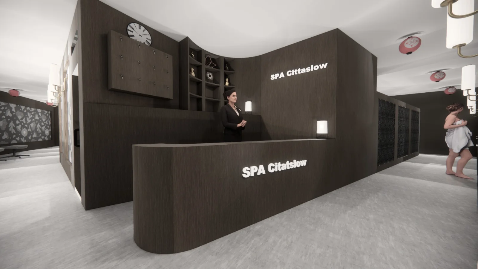 Spa reception area · Conversion concept / visualisation · Not the current condition.