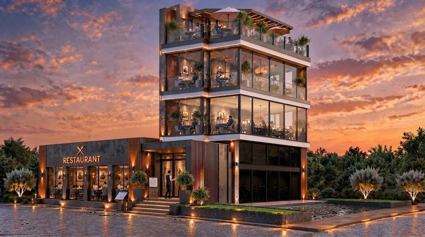 Facade and business conversion idea · Conversion concept / visualisation · Not the current condition.