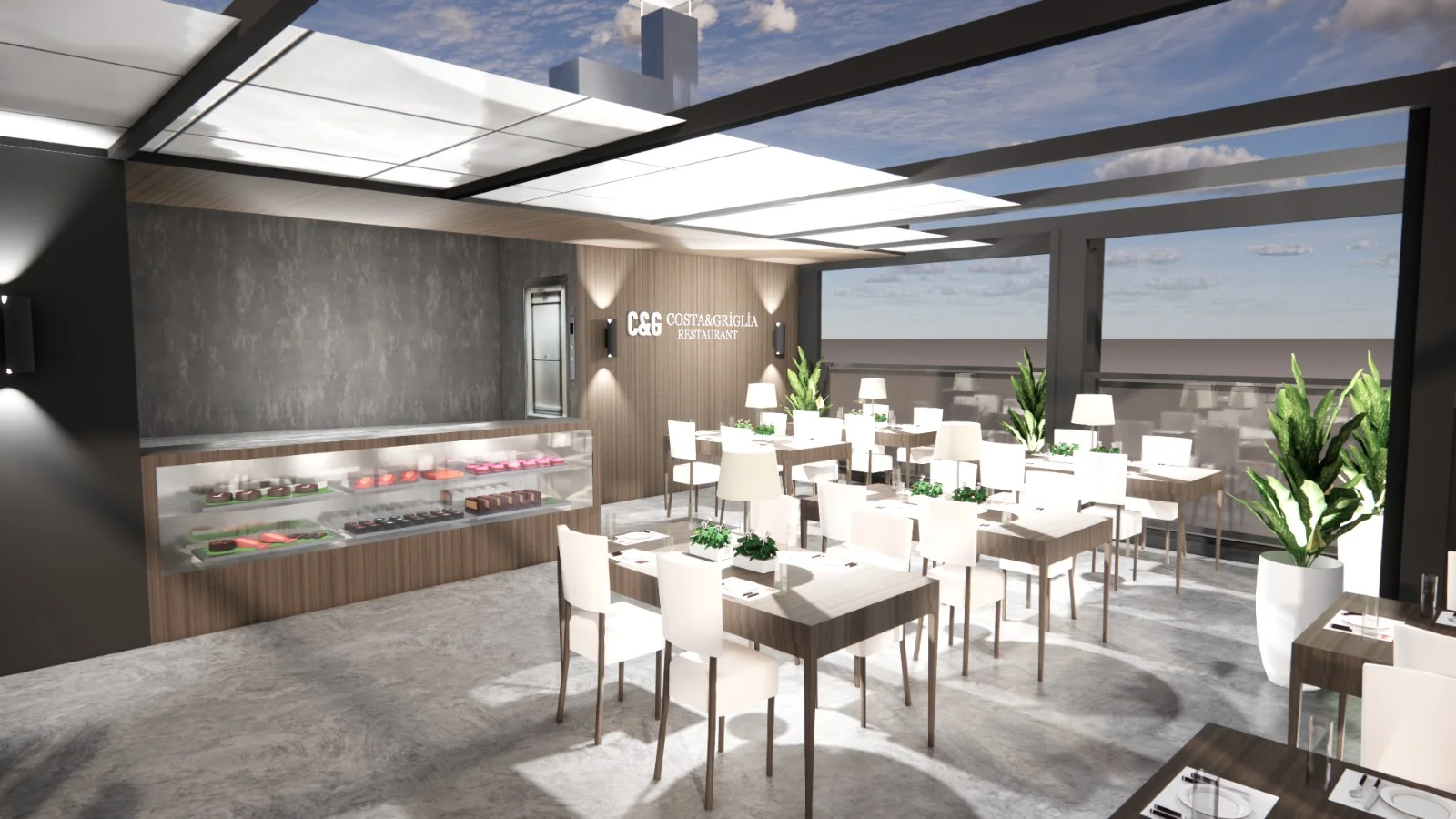Terrace and service area idea · Conversion concept / visualisation · Not the current condition.